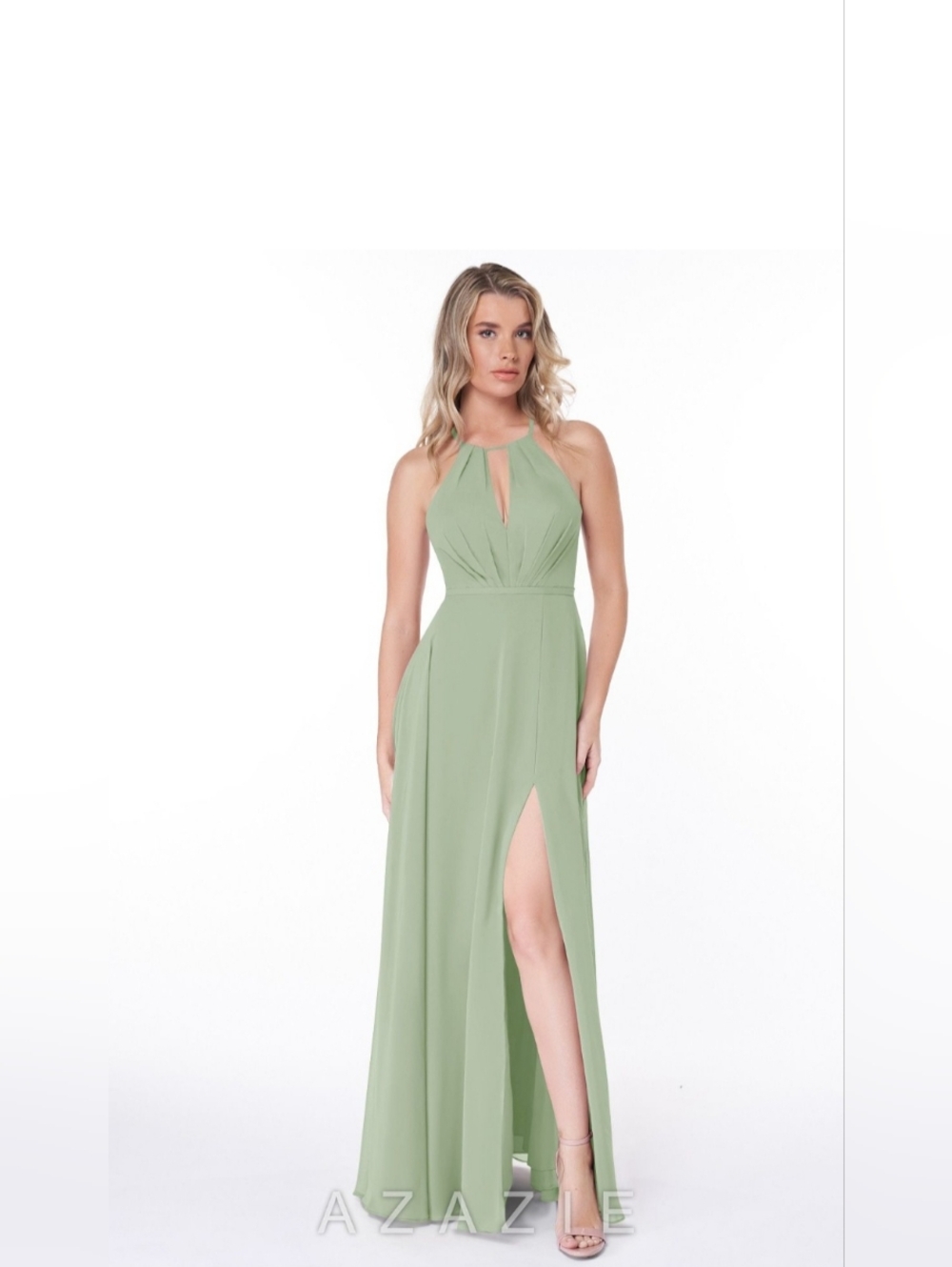 Azazie Sage Halter Maxi Dress with Thigh Slit